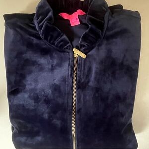 Lilly Pulitzer Velour Zip Up - Navy Blue - Ruffle Collar